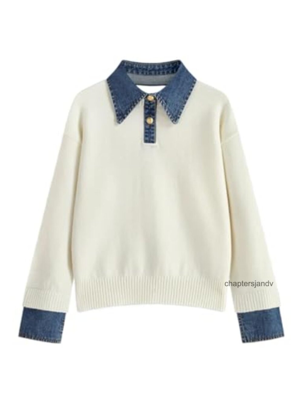 Oversized Polo Sweater Button Up Denim Lapel Collared Knit Pullover